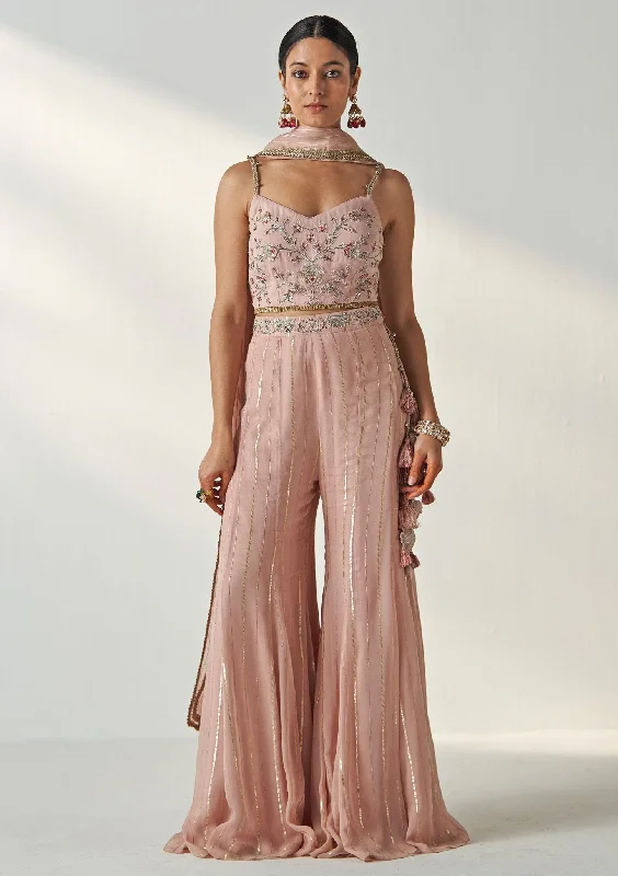 Blush Pink Embroidered Organza Blouse Sharara Set Everyday Stylish Blouse