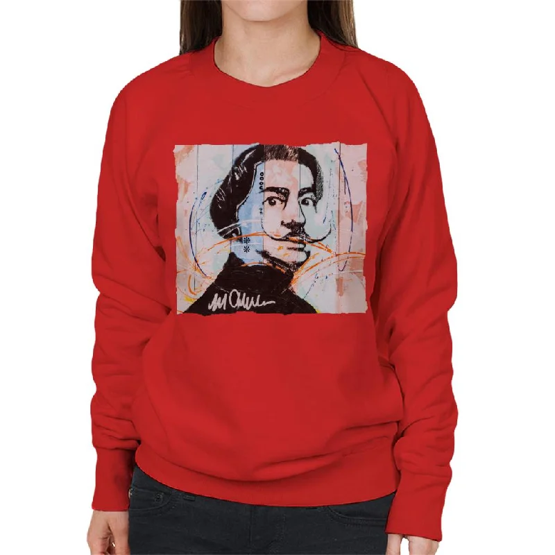Sidney Maurer Original Portrait Of Spanish Artist Salvador Dali Women's Sweatshirt Hoodie with Drawstring Waist Adjustable Fitted