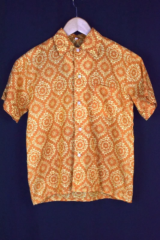 Orange Abstract Print Blouse Side Tie Blouse