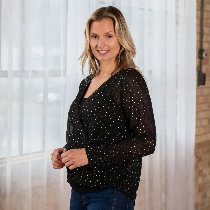Black & Gold Sheer Blouse Side Tie Blouse