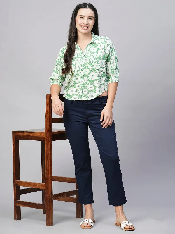 Women's Green Viscose Loose Fit Blouse Feminine Tie Blouse