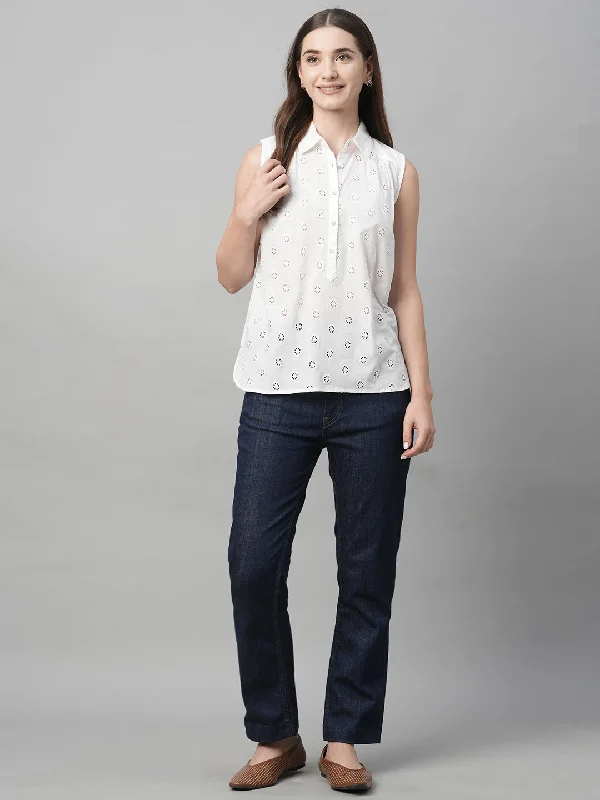 Women's White Cotton Regular Fit Blouse Boho Chic Blouse