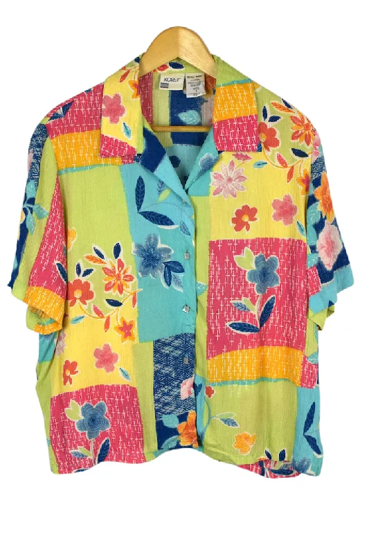 Vibrant Floral Print Blouse Pleated Collar Blouse