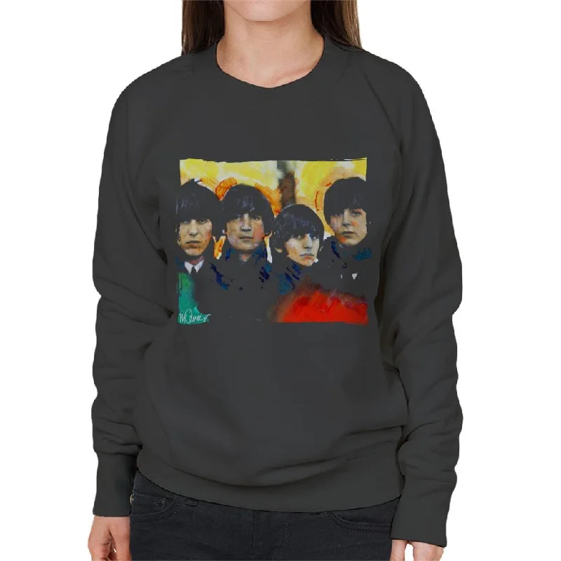 Sidney Maurer Original Portrait Of The Beatles Bowl Cuts Women's Sweatshirt Hoodie with Puffed Sleeves Voluminous Trendy