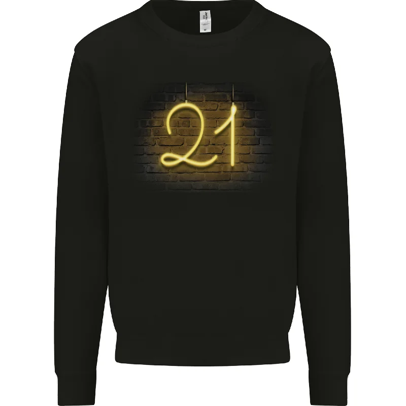 21st Birthday Neon Lights 21 Year Old Mens Sweatshirt Jumper Hoodie with Slim Fit Tailored Modern