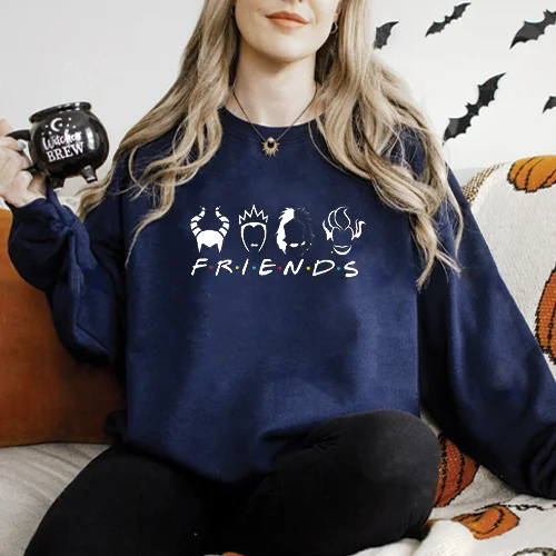 Halloween Villains Friends Women's Sweatshirt Hoodie with Hem Contrast Bold Stylish