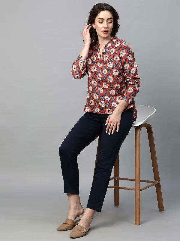 Women's Multi Linen Regular Fit Blouse Office Formal Blouse