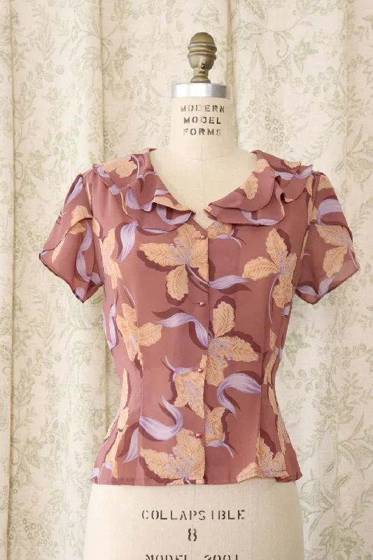 Sheer Orchid Petal Sleeve Blouse M Side Tie Blouse