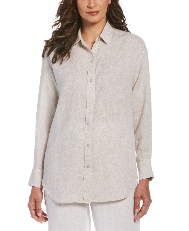 Women's Two-Tone Yarn-Dyed Linen Blouse Soft Knit Blouse