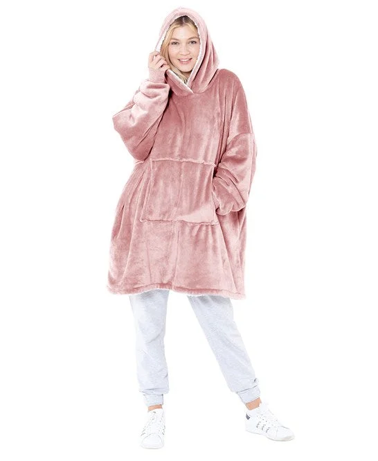 Oversized Unisex Sherpa Pink Hoodie Hoodie with Slit Hem Functional Movement
