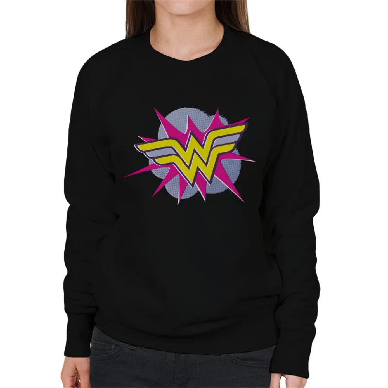 Wonder Woman Pink And Yellow Logo Women's Sweatshirt Hoodie with Ribbed Hem Stretchable Secure