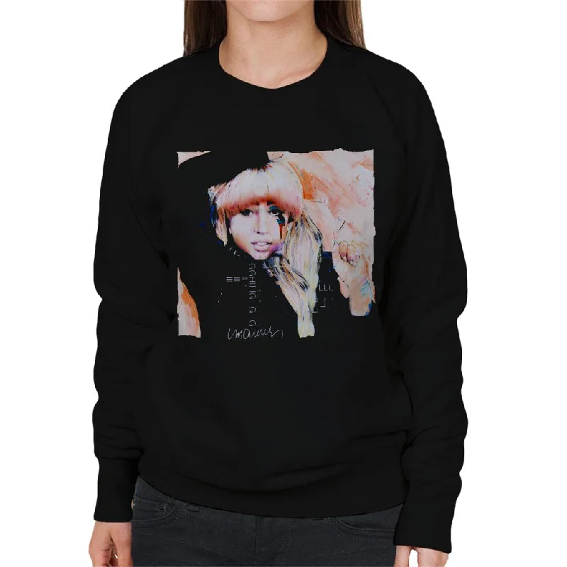 Sidney Maurer Original Portrait Of Singer Lady Gaga Women's Sweatshirt Hoodie with Raw Hem Edgy Unfinished
