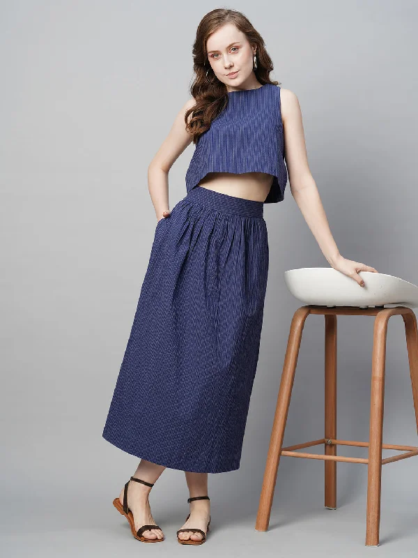 Women's Navy Cotton Lycra Loose Fit Blouse Sleeveless Chiffon Blouse