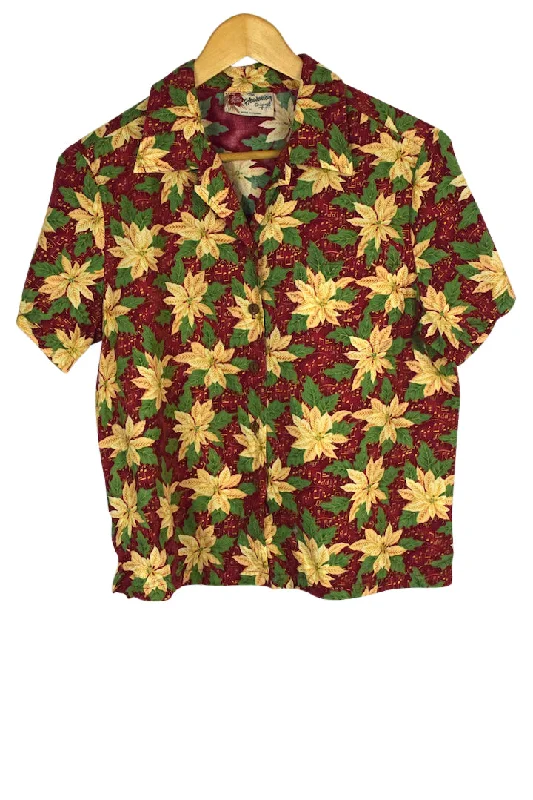 Hawaiian Floral Print Blouse High Neck Blouse