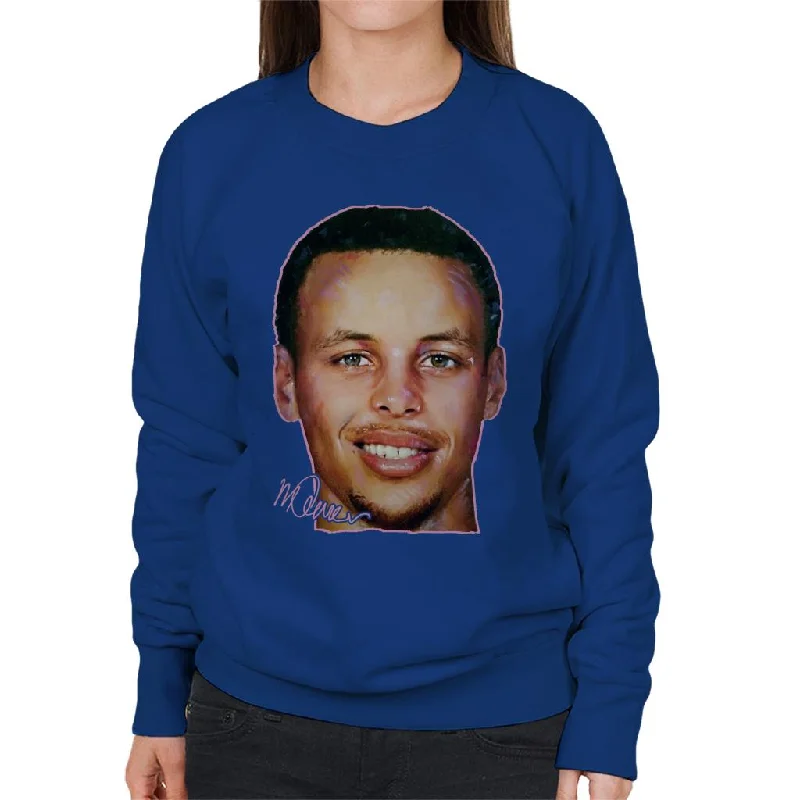 Sidney Maurer Original Portrait Of Stephen Curry Women's Sweatshirt Hoodie with Hem Raw Edge Edgy Unfinished
