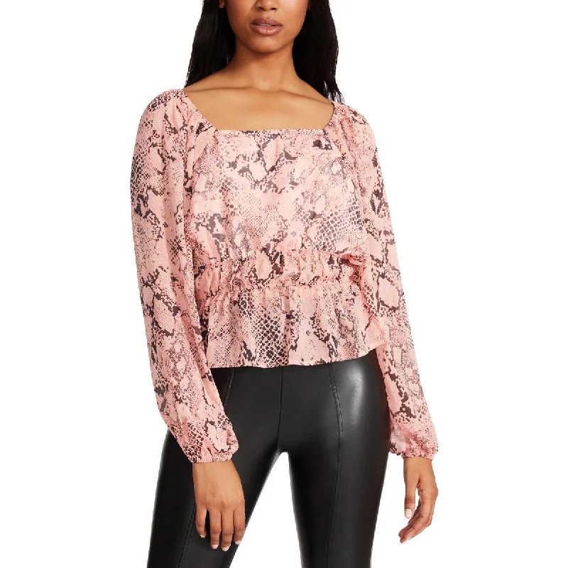 Womens Snake Print Peplum Blouse Polished Work Blouse