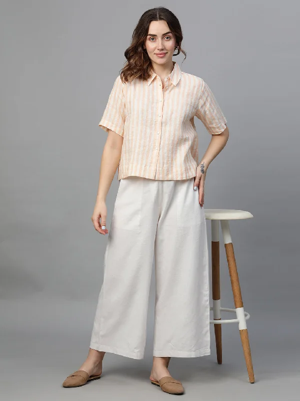 Women's Orange Linen Regular Fit Blouse Slim Fit Blouse