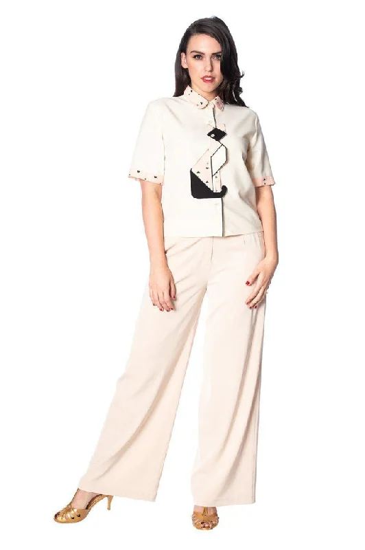Geo Cat Blouse Satin Drape Blouse