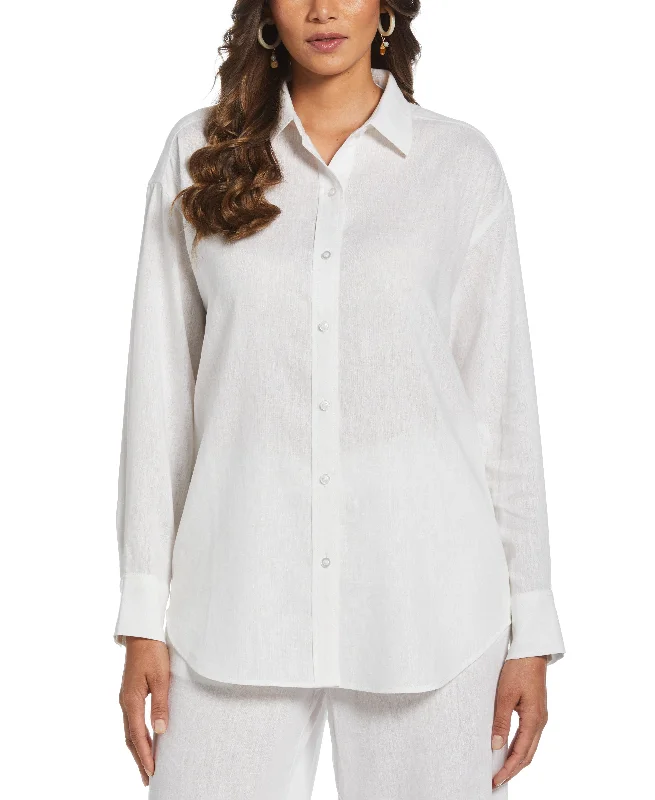 Solid Linen-Blend Blouse Pastel Color Blouse