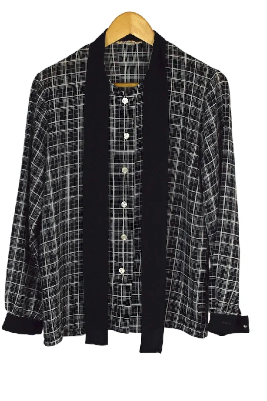 Checkered Blouse Embellished Collar Blouse