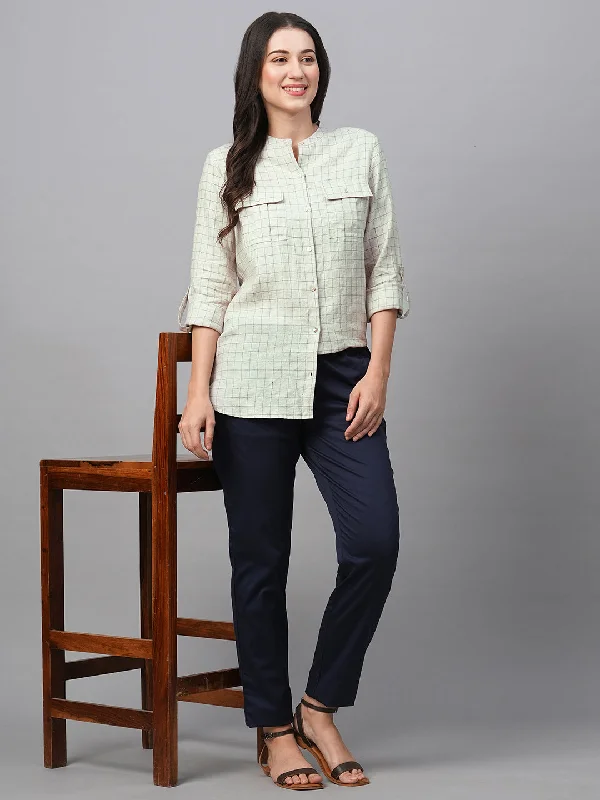 Women's Natural Linen Excel Regular Fit Blouse Casual Relaxed Fit Blouse