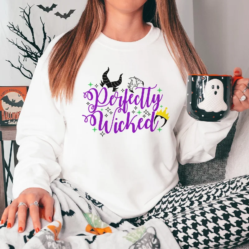 Perfectly Wicked Halloween Sweatshirt Hoodie with Hem Patch Decorative Personalized