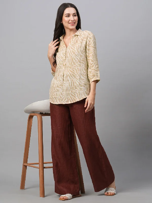 Women's Beige Cotton Linen Regular Fit Blouse Loose Oversized Blouse