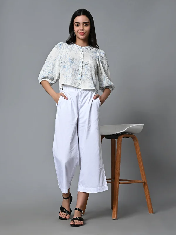 Women's Blue Cotton Regular Fit Blouse Romantic Lace Blouse