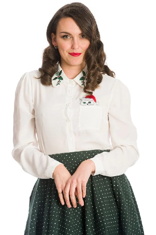 Pocket Cat Blouse Delicate Pleat Blouse