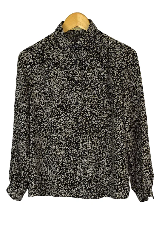 Black Floral Print Blouse Ruffled Neck Blouse