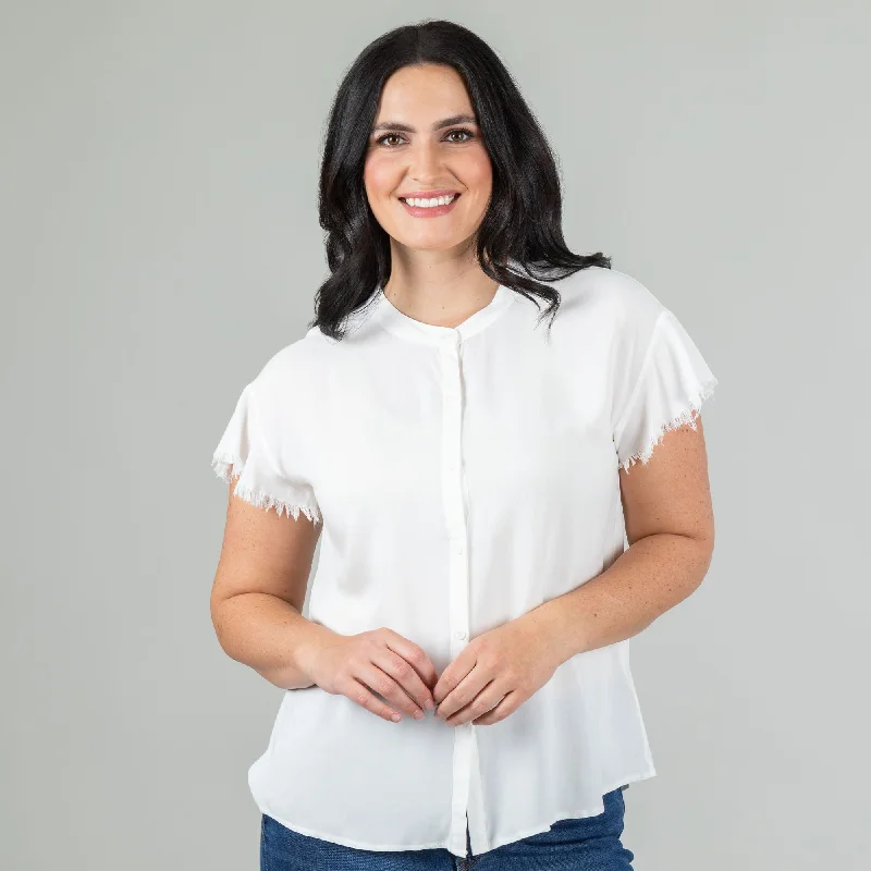 Frayed Edge Short Sleeve Blouse Elegant Peplum Blouse