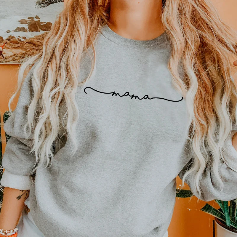 Mama Retro Script Sweatshirt Hoodie with Hem Raw Edge Edgy Unfinished
