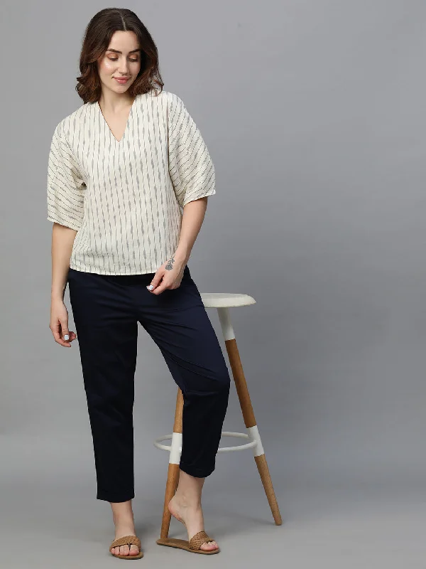 Women's Offwhite Cotton Regular Fit Blouse Vintage Lace Blouse