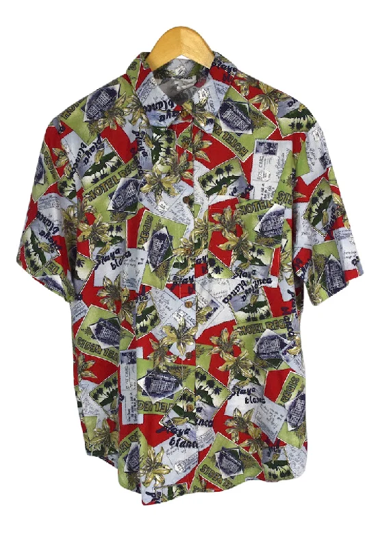 80s/90s Post Card Print Blouse Flowy Bohemian Blouse
