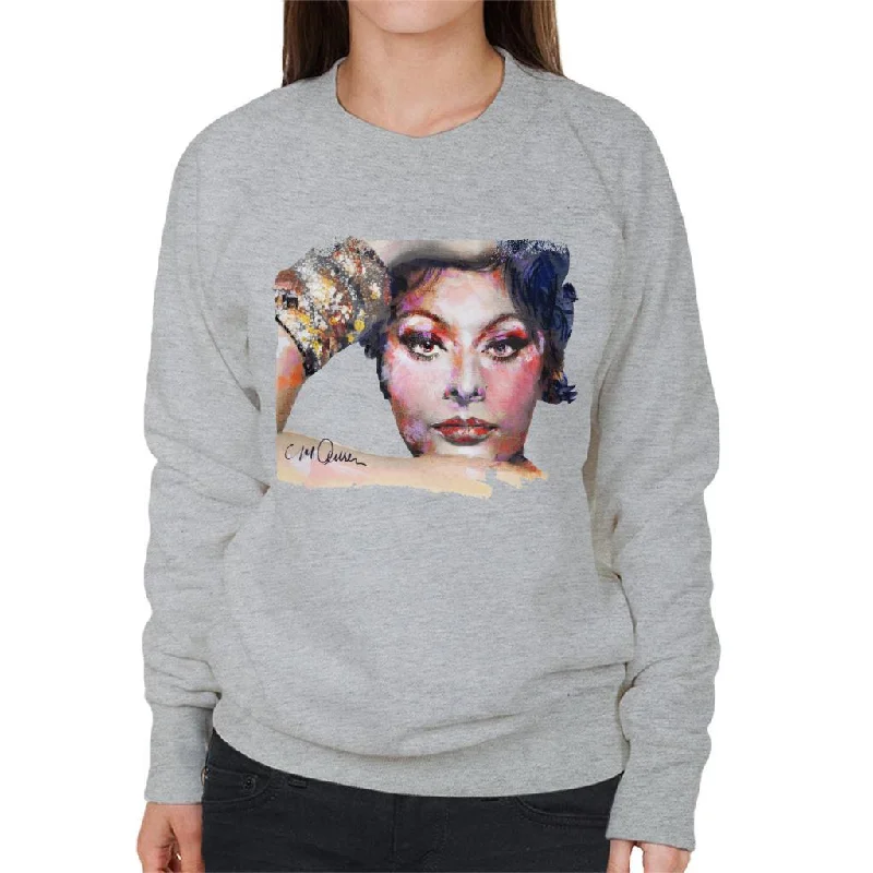 Sidney Maurer Original Portrait Of Sophia Loren Women's Sweatshirt Hoodie with Hidden Zipper Minimalist Clean