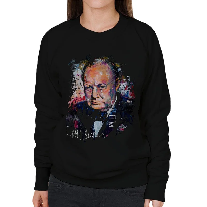 Sidney Maurer Original Portrait Of Winston Churchill Women's Sweatshirt Hoodie with Bell Sleeves Flared Feminine