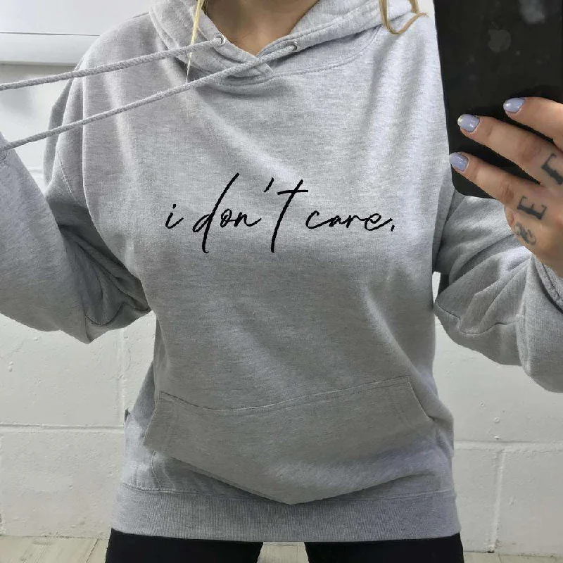 I Don't Care Hoodie (MRK X) Hoodie with Button Placket Classic Preppy