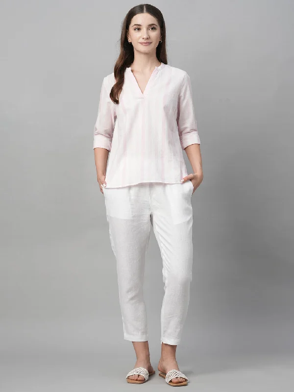 Women's Pink Cotton Linen Regular Fit Blouse Airy Cotton Blouse