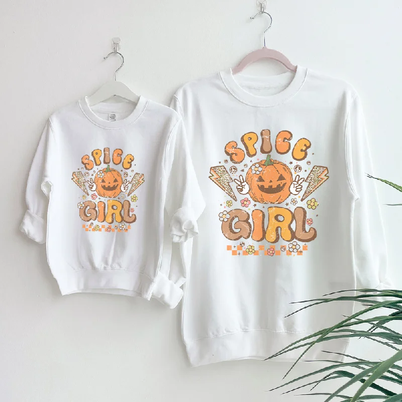 Pumpkin Spice Girls Matching Halloween White Sweatshirt Hoodie with Snap Buttons Easy Quick