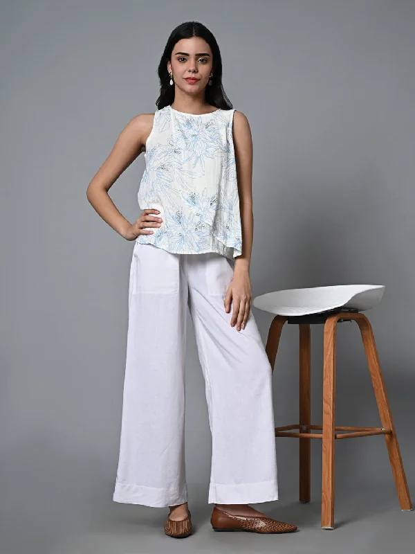 Women's Blue Cotton Regular Fit Blouse Mandarin Collar Blouse