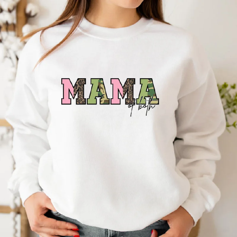 Mama Of Both Pink & Camo Sweatshirt Hoodie with Front Slit Layering Stylish