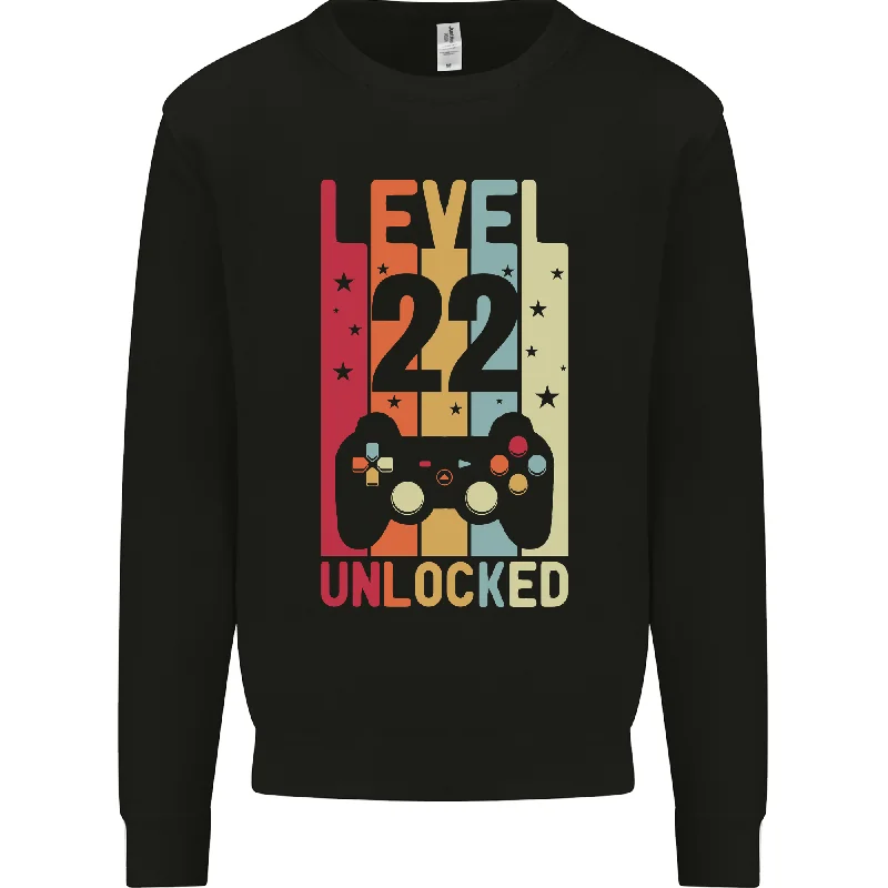 22nd Birthday - Level Up Gamer Sweatshirt for 22-Year-Old Men Hoodie with Drawstring Waist Adjustable Fitted