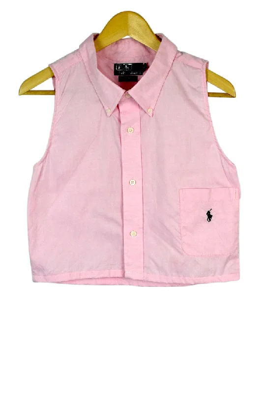 Pink Reworked Ralph Lauren Crop Blouse Embroidered Floral Blouse
