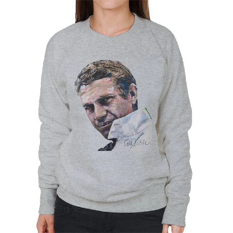 Sidney Maurer Original Portrait Of Steve McQueen Women's Sweatshirt Hoodie with Camouflage Military Edgy