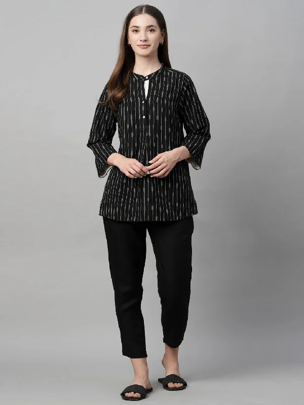 Women's Black Cotton Regular Fit Blouse Sweetheart Neck Blouse