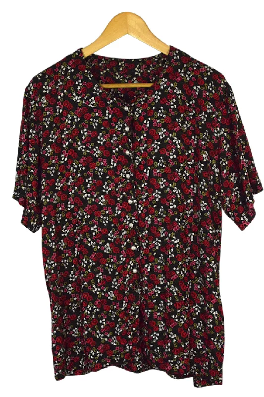 80s/90s Rose Print Blouse Elegant Office Blouse