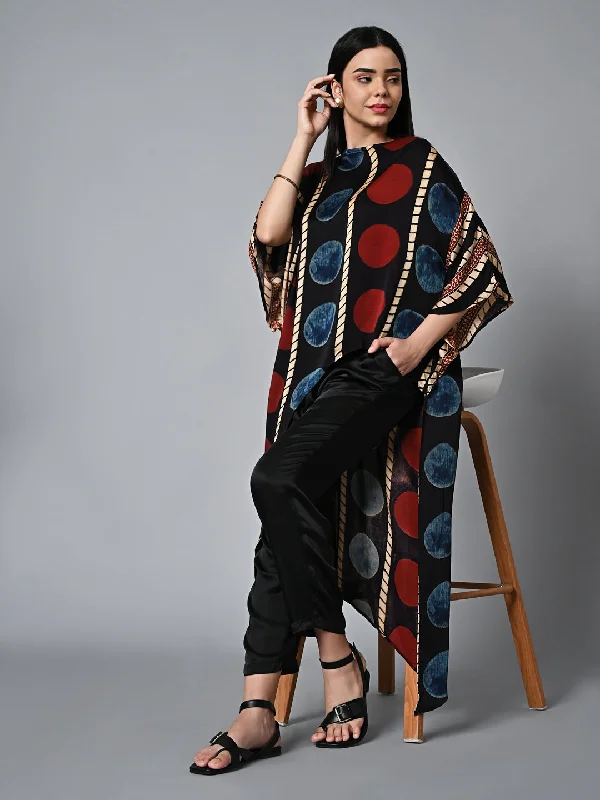Women's Ajrak Hand Block Printed Loose Fit Modal Black Blouse Everyday Stylish Blouse