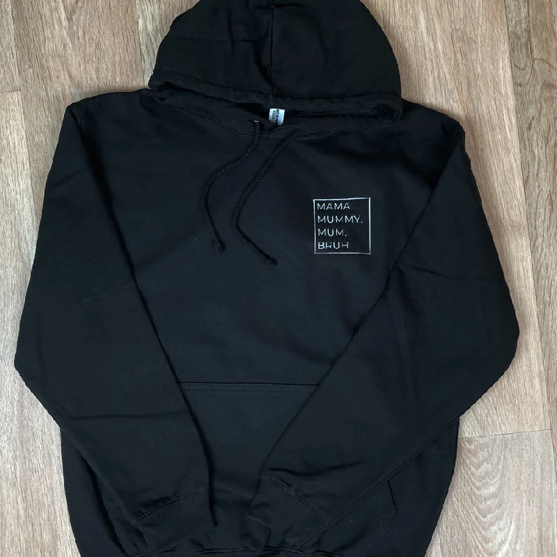 MRK DESIGN Mama, Mummy, Bruh Embroidered Logo Hoodie Hoodie with Exposed Zipper Edgy Industrial