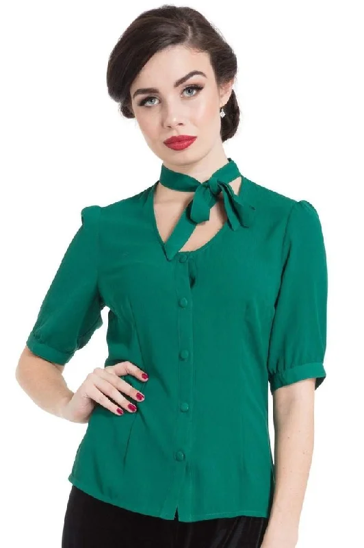 Neck Bow Button Down Blouse Double Button Blouse