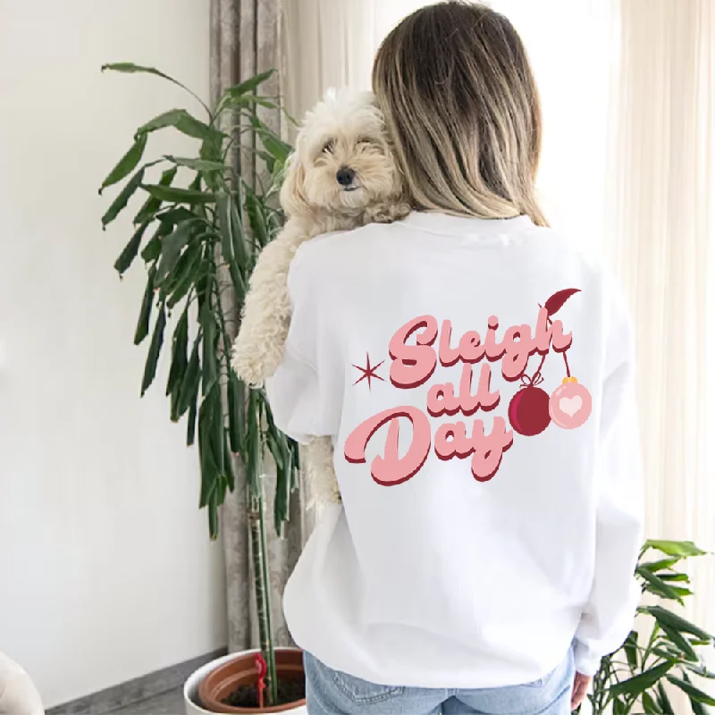 Sleigh All Day Women's White Sweatshirt Hoodie with Button Placket Classic Preppy
